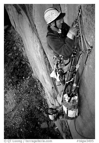 Traffic jam on the fixed pitches. El Capitan, Yosemite, California