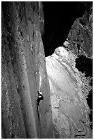 Ascending a fixed rope on  Mescalito, El Capitan. Yosemite, California (black and white)