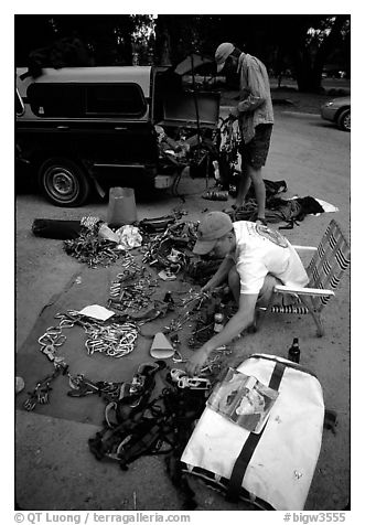 Climbers sort gear for a big-wall climb on the camp 4 parking lot. Yosemite, California