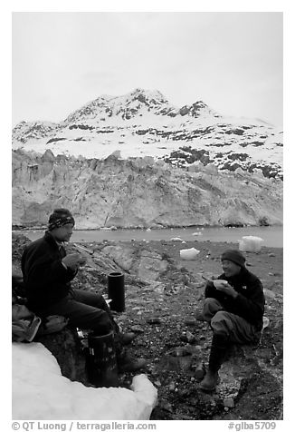 Eating breakfast in front of Lamplugh Glacier. Glacier Bay National Park, Alaska