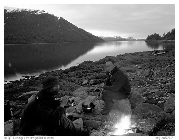 Campfire in Charpentier Inlet. Glacier Bay National Park, Alaska