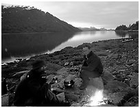 Campfire in Charpentier Inlet. Glacier Bay National Park, Alaska (black and white)