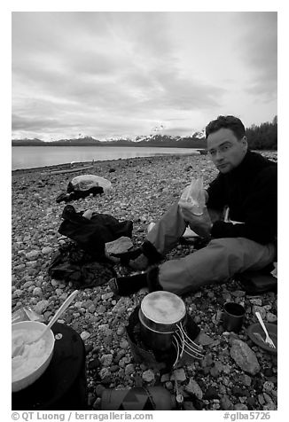 Eating on the shores of Muir Inlet. Glacier Bay National Park, Alaska