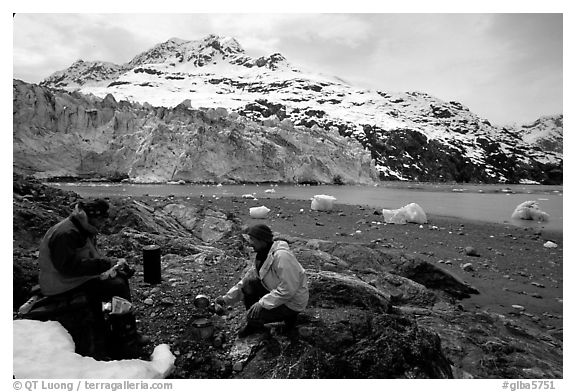 Eating in front of Lamplugh Glacier. Glacier Bay National Park, Alaska