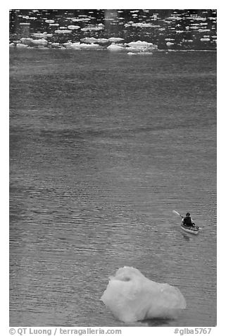 Kayaker and icebergs. Glacier Bay National Park, Alaska