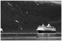 Cruise ship, East arm. Glacier Bay National Park, Alaska (black and white)