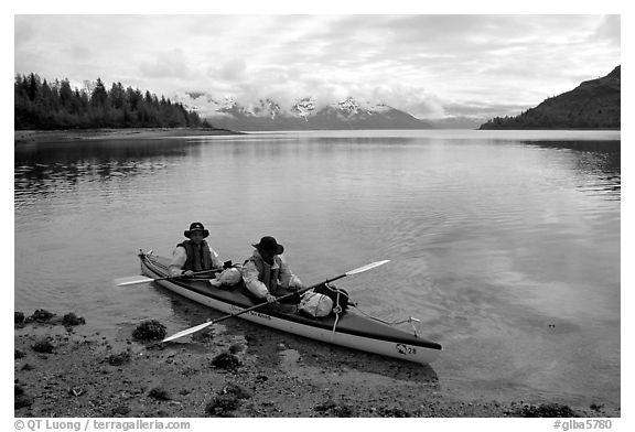 Kayakers land in Hugh Miller Inlet. Glacier Bay National Park, Alaska