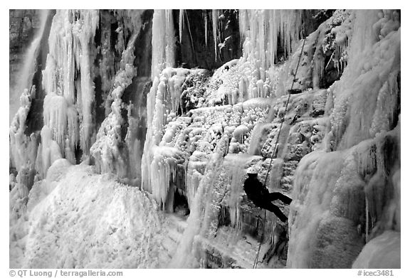 Rappeling from an ice climb in Provo Canyon, Utah. USA