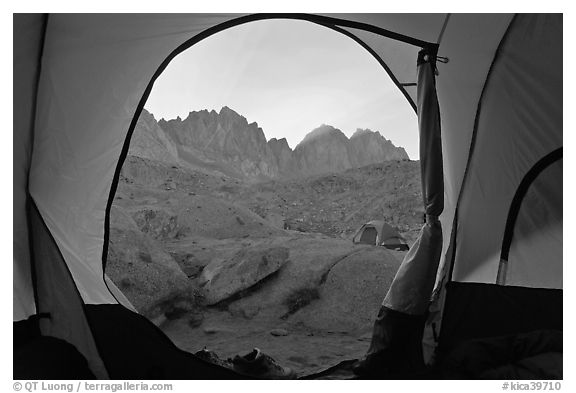Palissades seen from inside a tent, Dusy Basin. Kings Canyon National Park, California