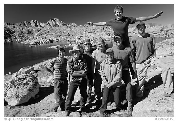 Hiking group posing in Dusy basin. Kings Canyon National Park, California