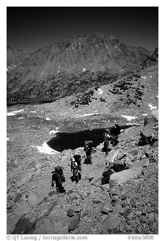 Backpackers near a tarn Lake. Kings Canyon National Park, California