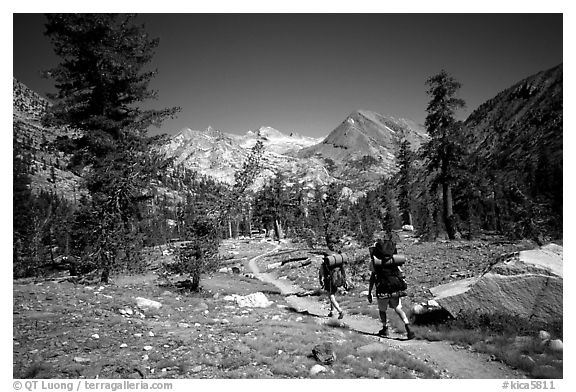 Backpackers on the John Muir Trail. Kings Canyon National Park, California