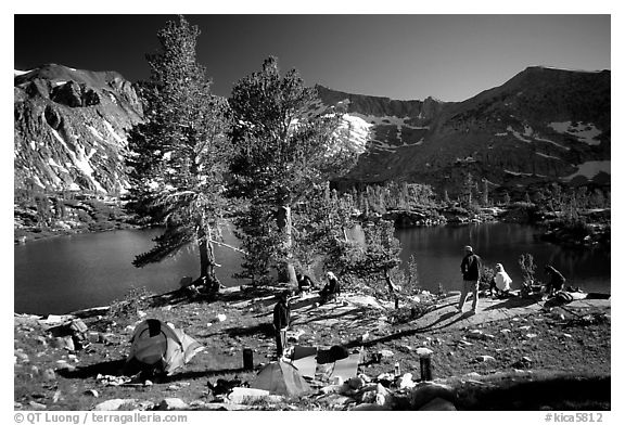 Camping near Woods Lake, Kings Canyon National Park. Kings Canyon National Park (black and white)
