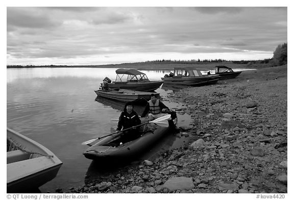 Putting up the canoe in Ambler. Kobuk Valley National Park, Alaska