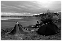 Camp on a bluff overlooking the Kobuk River. Kobuk Valley National Park, Alaska (black and white)