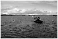 Canoeists Paddling on the wide Kobuk River. Kobuk Valley National Park, Alaska (black and white)