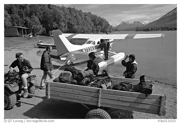 Getting ready to load the floatplane with the backpacking gear. Lake Clark National Park, Alaska