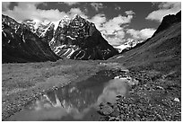 Camp below the Telaquana Mountains. Lake Clark National Park, Alaska (black and white)