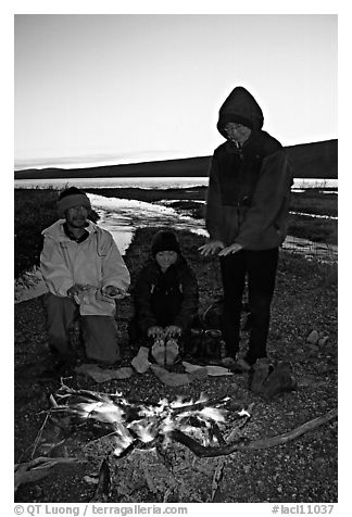 Campfire next to Turquoise Lake. Lake Clark National Park, Alaska