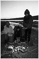 Campfire next to Turquoise Lake. Lake Clark National Park, Alaska (black and white)