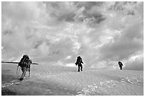 Backpackers crossing a neve. Lake Clark National Park, Alaska (black and white)