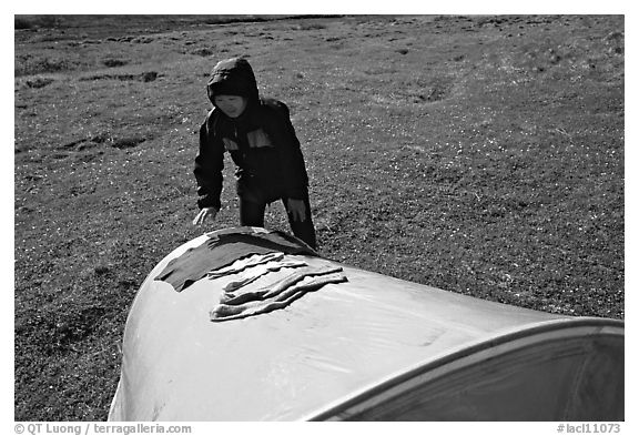 Backpacker drying gear on top of tent. Lake Clark National Park, Alaska