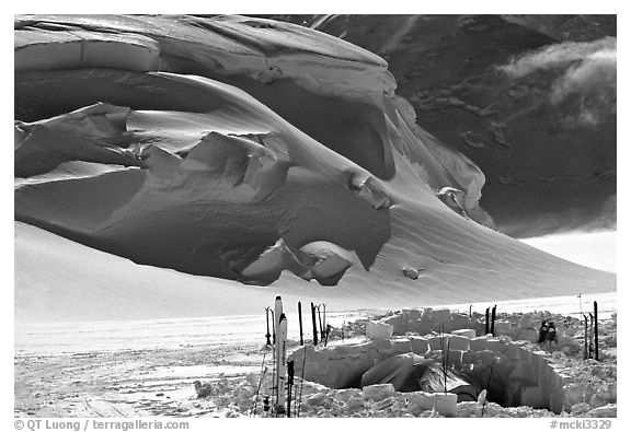 Camp 11000 with a many skis. Denali, Alaska