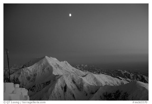 Midnight sunset over Mt Foraker from the West Rib. Denali, Alaska