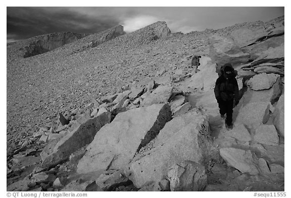 Hiking down Mt Whitney in cold conditions. Sequoia National Park, California