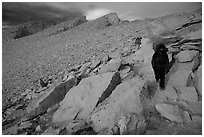 Hiking down Mt Whitney in cold conditions. Sequoia National Park, California (black and white)