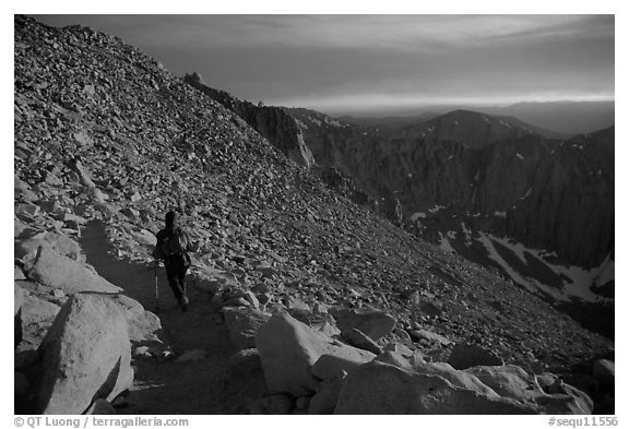 Hiking down Mt Whitney at sunset. Sequoia National Park, California