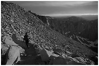 Hiking down Mt Whitney at sunset. Sequoia National Park, California (black and white)