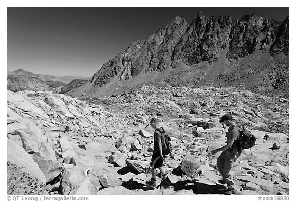 Hikers at Bishop Pass, John Muir Wilderness. Kings Canyon National Park, California