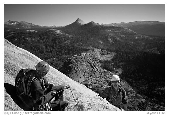 Climbing the Snake Dike route, Half-Dome. Yosemite National Park, California