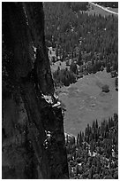 Climber of the Yosemite Falls wall. Yosemite National Park, California (black and white)