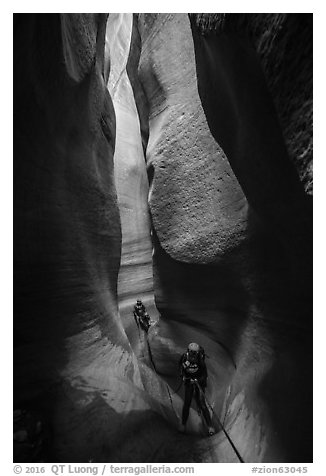 Into the darkness of Keyhole Canyon. Zion National Park (black and white)