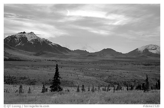 Alaska Range at dusk. Denali National Park (black and white)