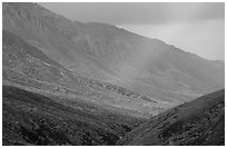 Rainbow and mountains near Sable Pass. Denali National Park, Alaska, USA. (black and white)