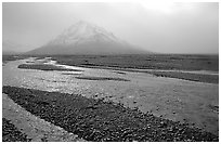 Gravel bars of the Toklat River. Denali National Park, Alaska, USA. (black and white)
