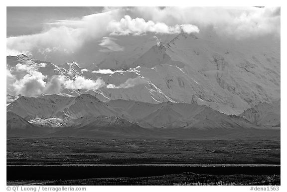 Mt Mc Kinley in the clouds from Wonder Lake area. Denali National Park, Alaska, USA.