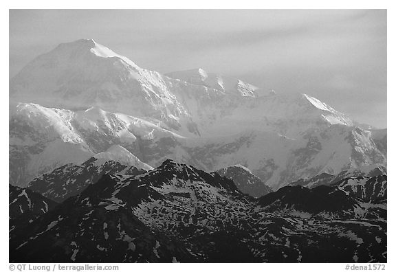 Mt Mc Kinley at sunrise from Denali State Park. Denali National Park (black and white)