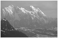 Mt Huntington and Mt Hunter at sunrise. Denali National Park, Alaska, USA. (black and white)