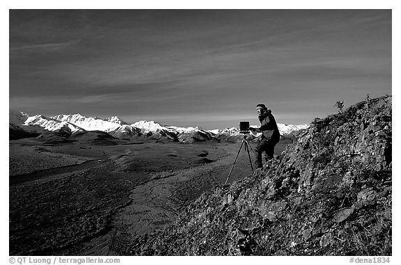 Photographer at Polychrome Pass. Denali National Park, Alaska, USA.