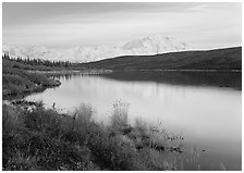 Wonder Lake and Mt McKinley at dusk. Denali  National Park ( black and white)