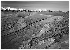 Braided river and Alaska Range from Polychrome Pass. Denali National Park ( black and white)