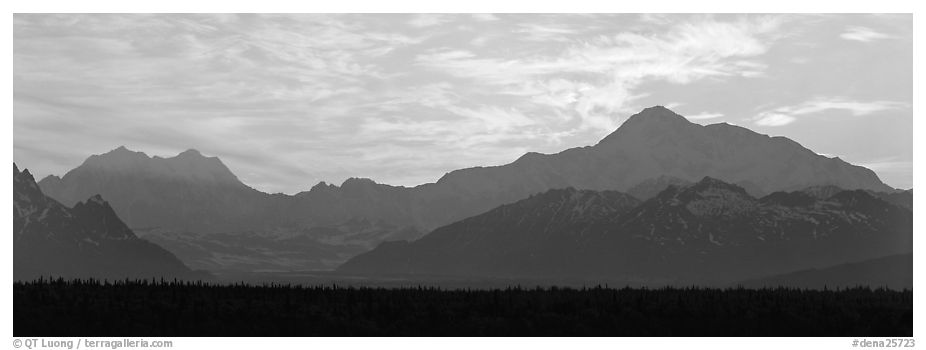 Alaska range and sunset sky. Denali National Park (black and white)