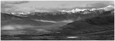 Evening light on Alaska Range. Denali  National Park (Panoramic black and white)