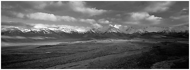 Mountain landscape with clouds. Denali National Park (Panoramic black and white)