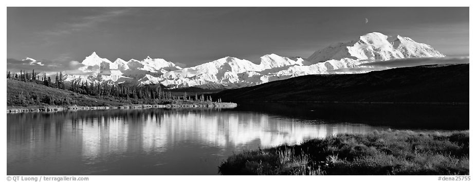 Tranquil autumn evening with Mount McKinley reflections. Denali  National Park (black and white)