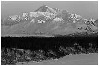 First light on Denali in winter. Denali National Park ( black and white)